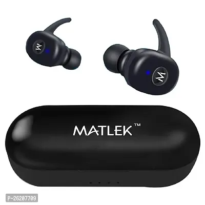 Matlek Bluetooth Earbuds | High Bass in Ear Earphones | 15 Hours Non Stop with Case Battery Headphones | Low Latency for Gaming Earbuds - Black