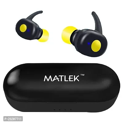 Matlek Bluetooth Earbuds TWS | High Bass Earphones | 15 Hours Non Stop with Case Battery Headphones | Low Latency for Gaming |Earbuds - Yellow