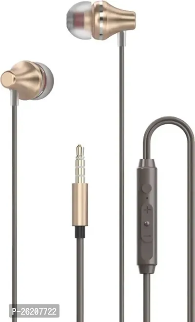 Stylish Golden In-ear Wired - 3.5 MM Single Pin Headphones With Microphone-thumb0