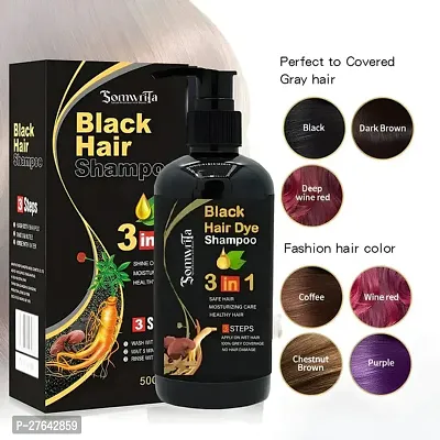 Organic Shampoo Herbal 3 in 1 Hair Dye Instant Black Hair Shampoo Men Women_09  (300 ml)-thumb0