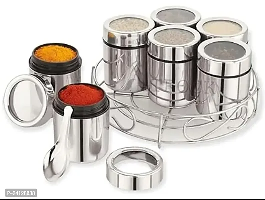 PARI ENTERPRISES Multipurpose Stainless Steel Masala Dabba /Masala Box / Spice Box / Spice Jar / Mukhwas Dani / Condiments Box/ Condiments Jar / Dry Fruits Box / Dry Fruits Jar with Spoons and Stylish