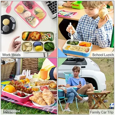 HaRvic Lunch Boxes for Kids Plastic Leak Proof 3 Compartment School Lunch Box Meal or Snack Food Containers with Spoon for Travel Office Tiffin Box for Men Women Adults-thumb2