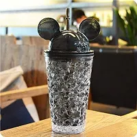 HaRvic Acrylic, Glass Cartoon Black Sipper Bottle with Freezing Gel with Straw for Kids (450 ml)-thumb2