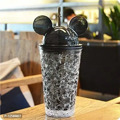 HaRvic Acrylic, Glass Cartoon Black Sipper Bottle with Freezing Gel with Straw for Kids (450 ml)-thumb3