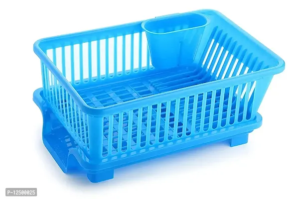 MD'S Home Kitchen 3 in 1 Plastic Sink Dish Rack Utensil Drying Rack Vessel Drainer Basket Kitchen Dish Plates Bowl Organizers Rack Cutlery Holder Washing Basket with Tray (Blue)-thumb4