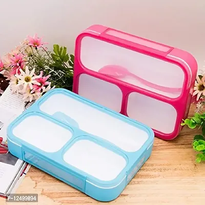 HaRvic Lunch Boxes for Kids Plastic Leak Proof 3 Compartment School Lunch Box Meal or Snack Food Containers with Spoon for Travel Office Tiffin Box for Men Women Adults-thumb0