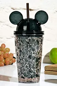 HaRvic Acrylic, Glass Cartoon Black Sipper Bottle with Freezing Gel with Straw for Kids (450 ml)-thumb1