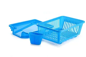 MD'S Home Kitchen 3 in 1 Plastic Sink Dish Rack Utensil Drying Rack Vessel Drainer Basket Kitchen Dish Plates Bowl Organizers Rack Cutlery Holder Washing Basket with Tray (Blue)-thumb4