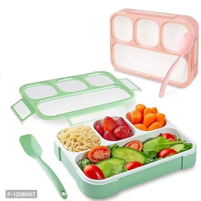 HaRvic Leak Proof 4 Compartment Lunch Boxes for Kids School Office Tiffin Box Insulated Lunch Box Food Snack Containers for Men Women Adults (4 Compartment Lunch Box)-thumb0