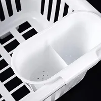 Luxor 3 in 1 Durable Plastic Kitchen Sink Dish Drainer Drying Rack Holder Basket Organizer with Tray Utensils Tools Cutlery Tray for Platform Utensils Washing Basket Holder (White)-thumb3