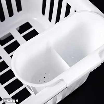 Luxor 3 in 1 Durable Plastic Kitchen Sink Dish Drainer Drying Rack Holder Basket Organizer with Tray Utensils Tools Cutlery Tray for Platform Utensils Washing Basket Holder (White)-thumb4