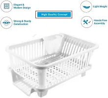 Luxor 3 in 1 Durable Plastic Kitchen Sink Dish Drainer Drying Rack Holder Basket Organizer with Tray Utensils Tools Cutlery Tray for Platform Utensils Washing Basket Holder (White)-thumb1