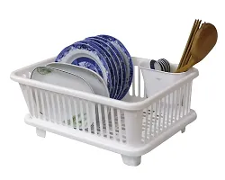 Luxor 3 in 1 Durable Plastic Kitchen Sink Dish Drainer Drying Rack Holder Basket Organizer with Tray Utensils Tools Cutlery Tray for Platform Utensils Washing Basket Holder (White)-thumb4