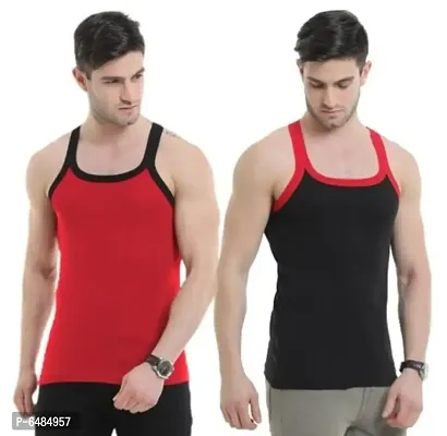 Mens Cotton Gym Vest Red, Black  Pack Of 2