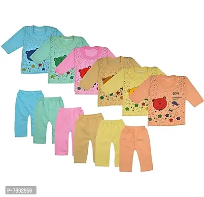 Baby Boys  Girls Dress Soft Cotton Blend Unisex T-shirts and Pyjama Pants | 6 Full sleeves T-shirt + 6 Pyjama Pants Multi colored PACK OF 06