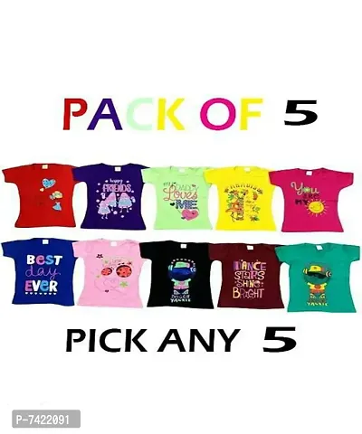 Girls Printed T-shirt Mixed Colors (Pack o5)-thumb0