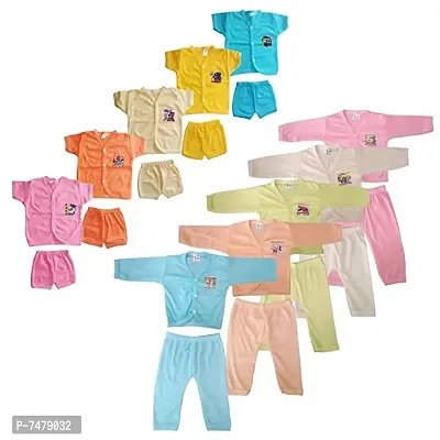 Multicolor Cotton Blend Unisex T Shirts and Pyjama Set Pack of 10