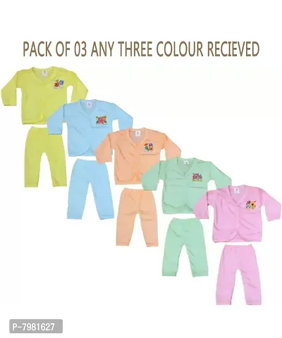 NEWOOZE Babys Poly Cotton Solid Color Full Sleeve T-Shirt and Pant Combo Set - Pack of 03-thumb0