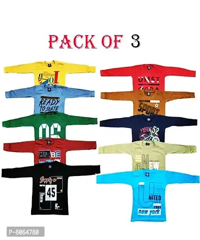 Multicolor Cotton T Shirt Pack Of 3 for Boys-thumb0