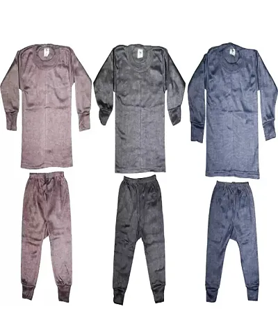 Kids Winter Wear Fleece Thermal Innerwear Top Full Pant Woolen Warmer Combo Set ( Pack of 3 )