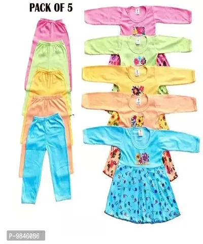 Cotton Lovely Printed Dress set for Baby Girl with Full sleeves Frock Top Jhabla and Full Length Pyjamas PACK 05