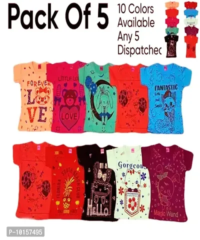 Girls Cotton Half Sleeve Printed Round Neck T-Shirt Pack of 05-thumb0