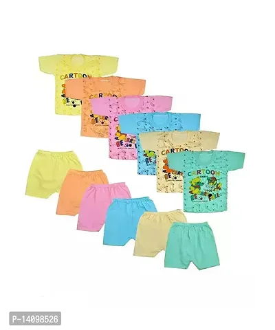 Unisex Clothing Set for Baby Boy and Baby Girl 100% Cotton Tshirt and Shorts Set | Pack of 12 (6 Tshirt + 6 Shorts), Multi Colored, Size from 0 Months Up to 12 Months) pack of 06