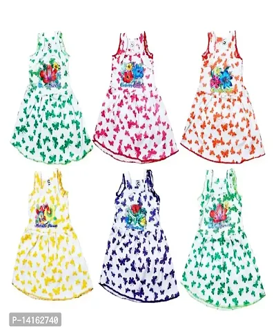 Girl Cotton Frock Dress for New Born Baby Girl Casual Multicolor Sleeveless Frocks (Pack of 6) Size 0 Months Up to 12 Months