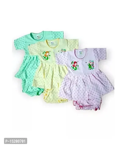 Girl's Cotton Casual half sleeve Frocks and Panty Combo (Multicolour; 0-12 Months) - Pack of 3