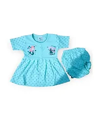 New Born Baby Girls  Printed Button Open Frock Gown Dresses with Matching Panties (Pack of 2 Frock and 2 Panties)-thumb2