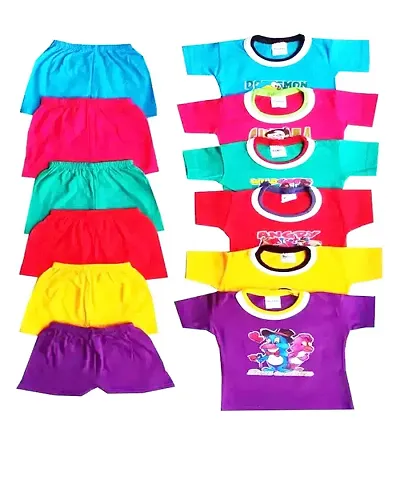 Boys Girls Pack of 100% Soft Tshirts Shorts with Shoulder Poppers set