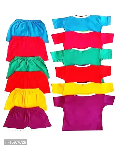 Boys  Girls Multi-Color Pack of 6 100% Soft Cotton Printed Tshirts  Shorts with Shoulder Poppers 6 set-thumb2