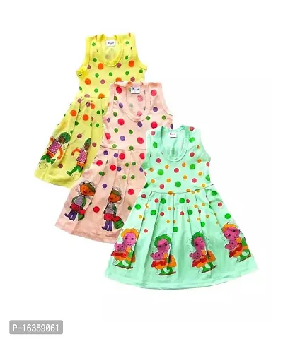 Girl's Cotton Multicolor Midi/Knee Length Sleeveless Combo Dress Pack of 03