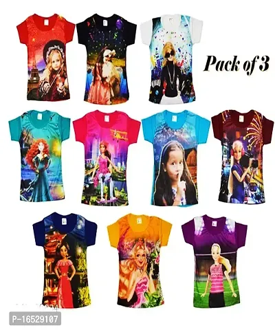 GIRLS Magical Sparkle Printed T-Shirt for Girls 3D T-shirt for Girls 100% Cotton Stylish T-Shirt Pack of 03 Pcs
