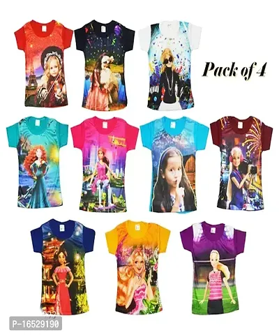 GIRLS Sparkle Printed T-Shirt for Girls Kids |3D Sparkle Unicorn Tshirt for Girls |100% Cotton Stylish T-Shirt |Sparkle Unicorn Print Tshirt for Girls 1-8 Years PACK OF 04-thumb0
