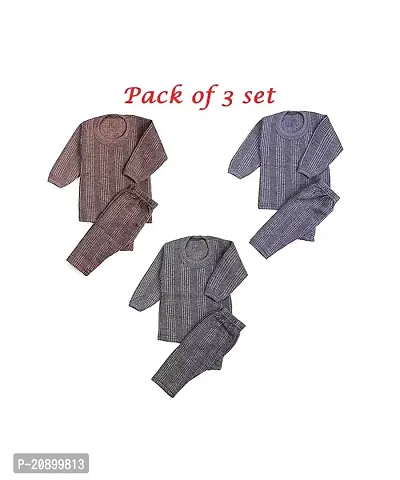 MUSTOVY  Inner Wear for Girls and Boys, warm woolen inner Pack of 3 Top + 3 Payjama set of 03