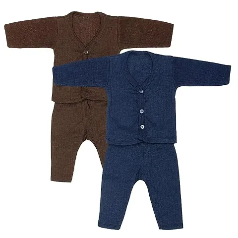 Baby Boys and Baby Girls Front Open Warm Thermal Set for Winters (Pack of 2)