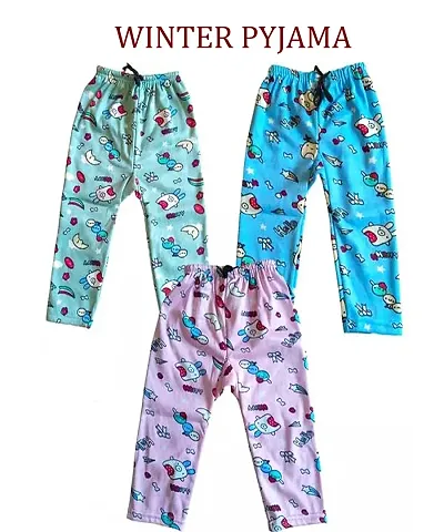 Kids Baby Boys and Girls Unisex Woolen Winter Warm Lower Track Pant Regular Fit Inside Fleece Legging Pajama Pack of 3