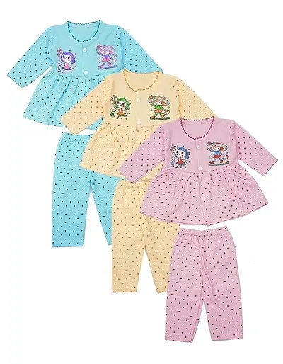 Baby 100% Baby Girls Front Open Full Sleeve-Night Suit,Casual Wear Set 03