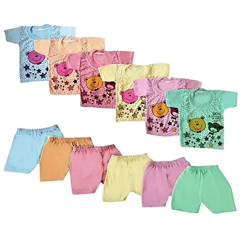 Baby Boys & Baby Girls Casual Dress 6 T-shirt with 6 matching shorts (Multicolor)