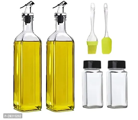 Prachi Creation 500ml 2pcs oil cooking dispenser, 2 pcs spice jar, oil brush and spatula pack of 6-transparent color