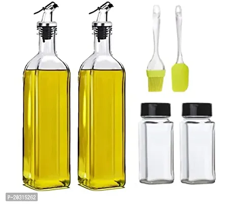 Prachi Creation 500ml 2pcs oil cooking dispenser, 2 pcs spice jar, oil brush and spatula pack of 6-transparent color-thumb0