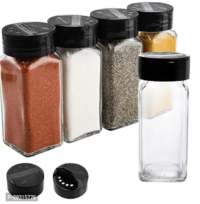 Prachi Creation Pack Of 5 Glass Jar 120 ML Two Side Cap Glass Spice Storage Bottles With Black Airtight Lid Storage Jar For Home And Kitchen (Transparent color )-thumb0