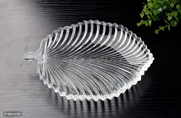 Prachi Creation  Beautiful Leaf Shape Glass Tray Plate for Serving | Useful for Diwali Home Decoration, Living Room | Best for Dry Fruits, Fruits, Snacks, Sweets, Chocolates  Transparent Color-thumb0