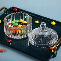 Prachi Creation Stylish Crystal Glass Sugar Candy Mukhwas Jar with Lid/Attractive Designer Multi-Purpose Bowl/Round Kitchen Storage Pickle Containers/Home Deacute;cor Glass Candy Box Transparent color-thumb3