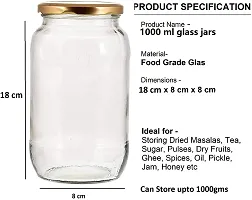 Prachi Creation  Set OF 2 Glass jars for kitchen storage capacity 1kg / 1 ltr /1000ml set of 6 with Air Tight gold Cap Amrutam.Multipurpose Glass Jar for Best to use in Kitchen  Transparent color-thumb2