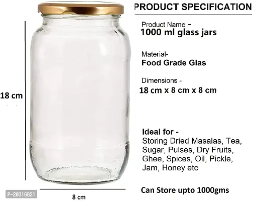 Prachi Creation  Set OF 2 Glass jars for kitchen storage capacity 1kg / 1 ltr /1000ml set of 6 with Air Tight gold Cap Amrutam.Multipurpose Glass Jar for Best to use in Kitchen  Transparent color-thumb3