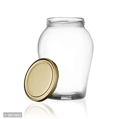 Prachi Creation Set Of 2 Glass Storage Jar 1000 ml Matka Shape Food Glass Container With Lid for Spice, Masala And Dry fruit, Nuts Kitchen Storage Transparent color-thumb3