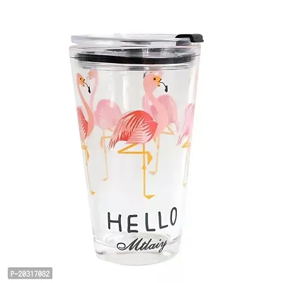 Prachi Creation Glass Tumbler with Lid and Straw Coffee Mug Tea Cup Travel Mug Smoothies Fruit Juice Bottle for Home and Office Milk Thick Shake Mug Juice Mug  Transparent Color-thumb0