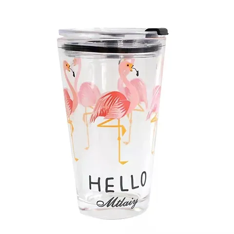 Prachi Creation Glass Tumbler with Lid and Straw Coffee Mug Tea Cup Travel Mug Smoothies Fruit Juice Bottle for Home and Office Milk Thick Shake Mug Juice Mug  Transparent Color